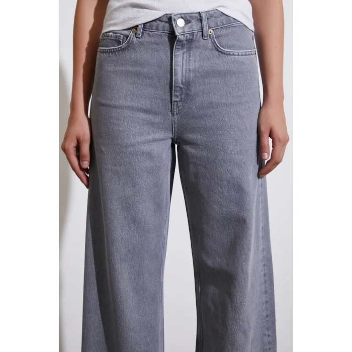 Yüksek Bel Wide Leg Jean Füme