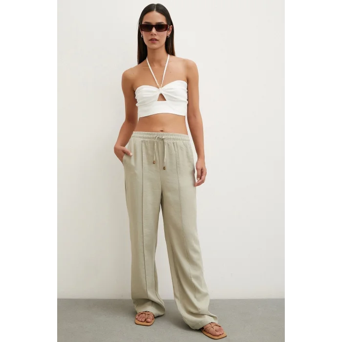 Belden Bağlamalı Pantolon Taş