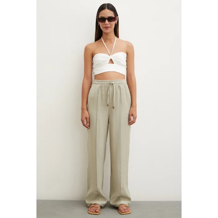 Belden Bağlamalı Pantolon Taş