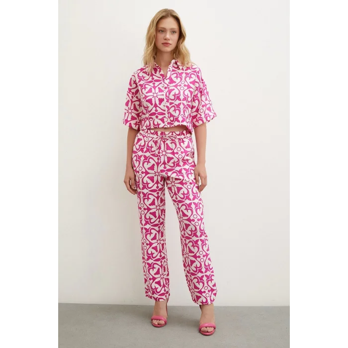 Beli Lastikli Boru Paça Pantolon Fuşya