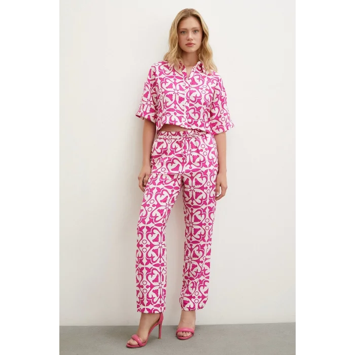 Beli Lastikli Boru Paça Pantolon Fuşya