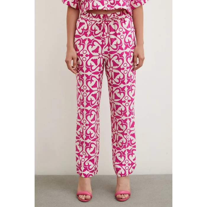 Beli Lastikli Boru Paça Pantolon Fuşya