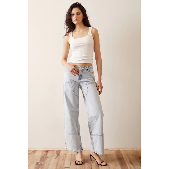 Boru Paça Salaş Jean Buz Mavisi