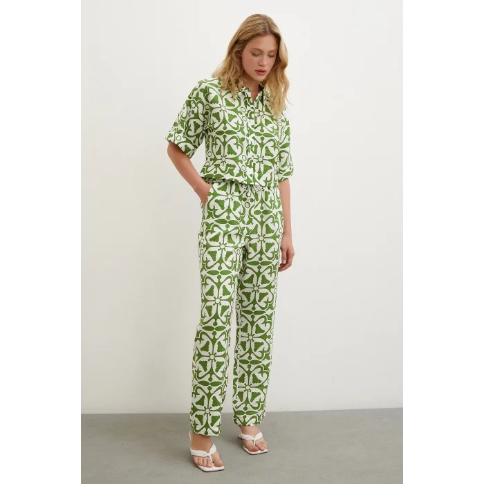 Beli Lastikli Boru Paça Pantolon Yeşil