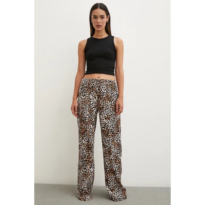 Leopar Saten Pantolon Siyah