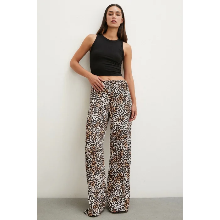 Leopar Saten Pantolon Siyah