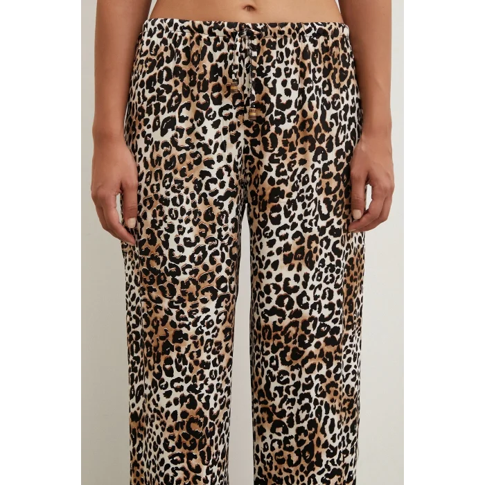 Leopar Saten Pantolon Siyah