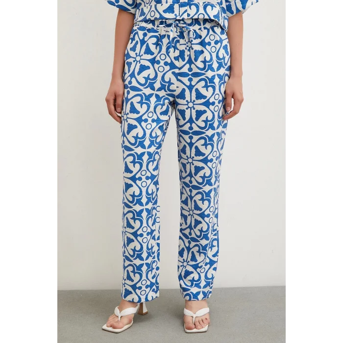 Beli Lastikli Boru Paça Pantolon Mavi