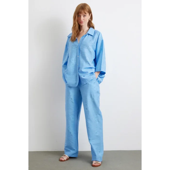 Arka Cepli Salaş Pantolon Mavi