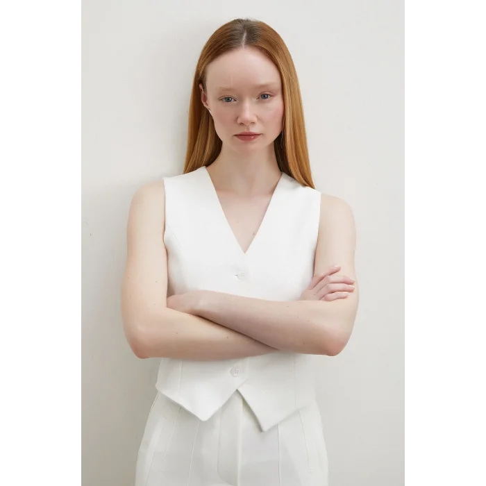 Astarlı Kuplu Yelek Ekru