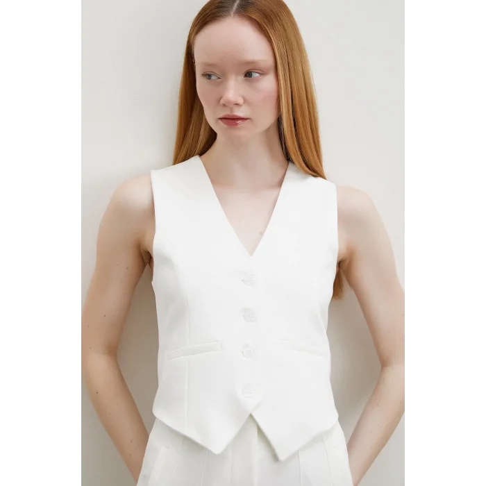 Astarlı Kuplu Yelek Ekru