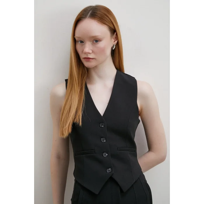 Astarlı Kuplu Yelek Siyah