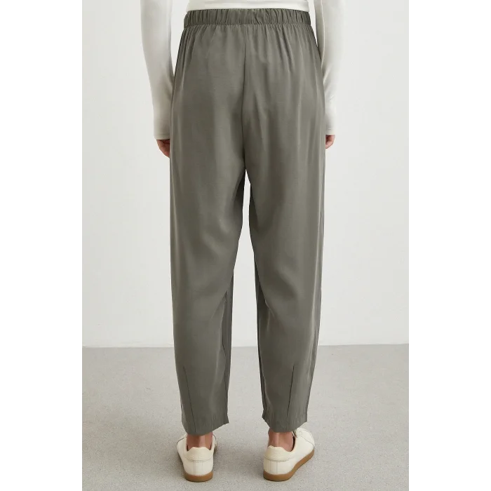 Bağcıklı Beli Lastikli Pileli Pantolon Haki