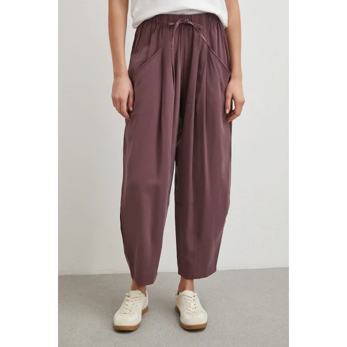 Bağcıklı Beli Lastikli Pileli Pantolon Mürdüm