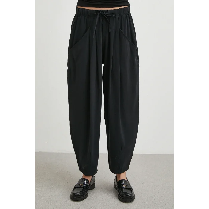Bağcıklı Beli Lastikli Pileli Pantolon Siyah