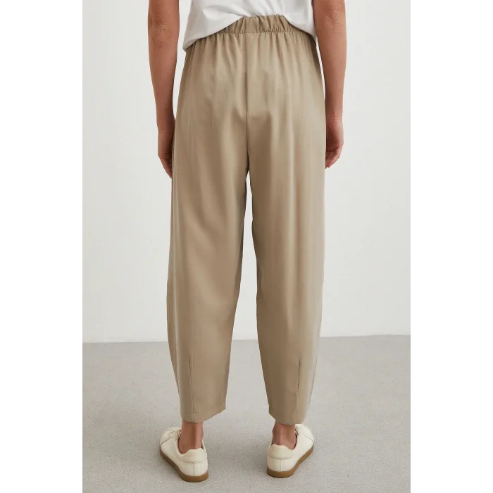 Bağcıklı Beli Lastikli Pileli Pantolon Taş