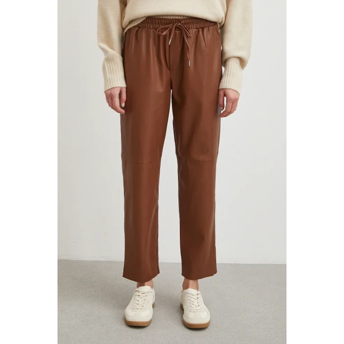 Bağcıklı Deri Pantolon Kahve