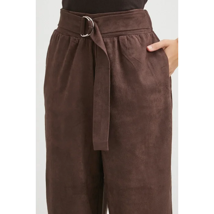 Beli Büzgülü Kemer Tokalı Pantolon Kahve