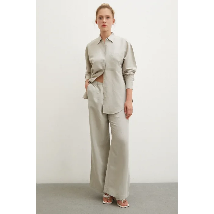 Beli Lastikli Bol Paça Pantolon Haki