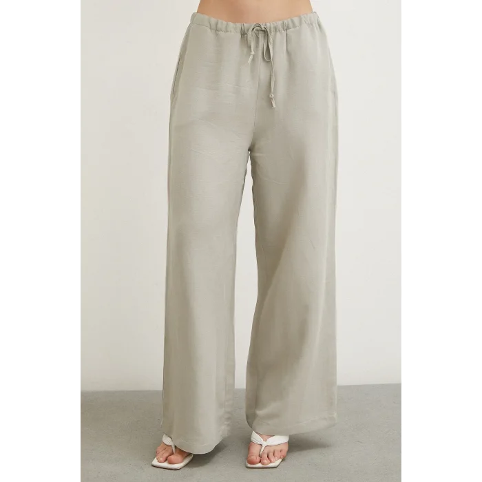 Beli Lastikli Bol Paça Pantolon Haki