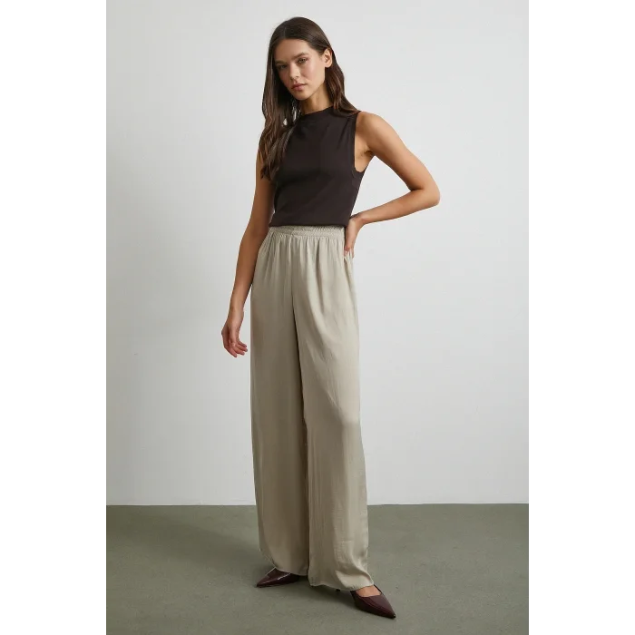 Beli Lastikli Dökümlü Geniş Paça Pantolon Taş