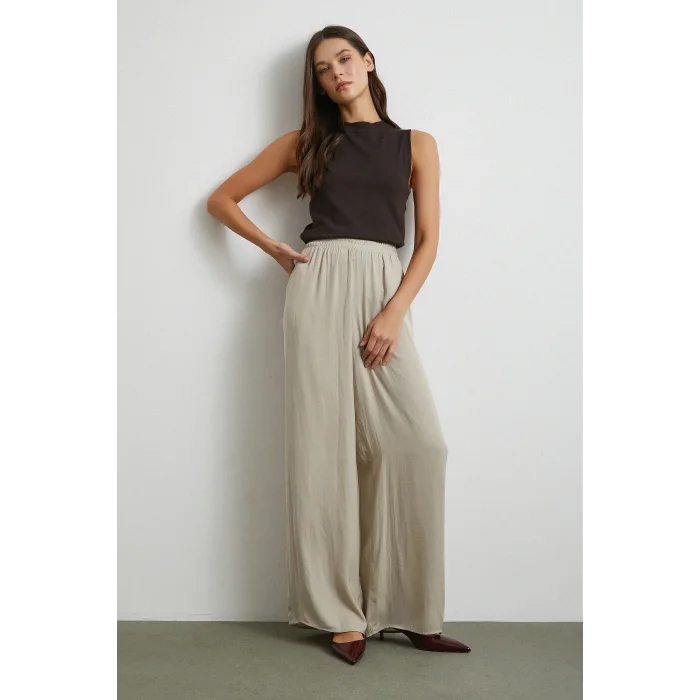 Beli Lastikli Dökümlü Geniş Paça Pantolon Taş