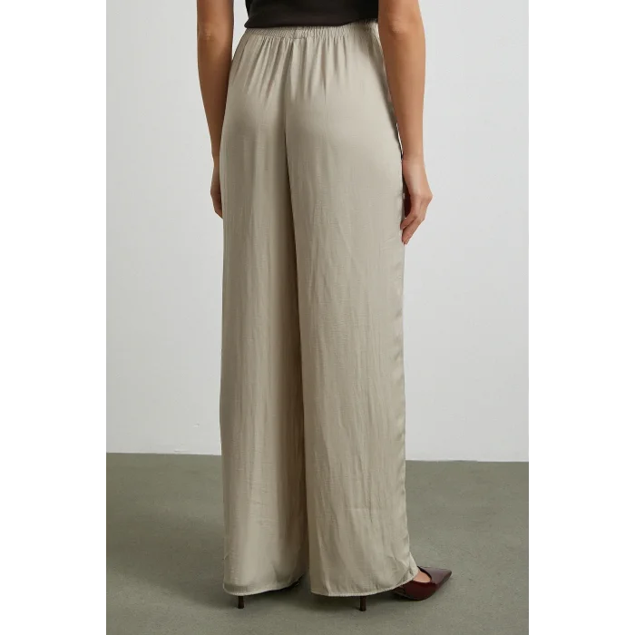 Beli Lastikli Dökümlü Geniş Paça Pantolon Taş