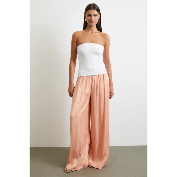 Beli Lastikli Geniş Paça Büzgülü Pantolon Pudra