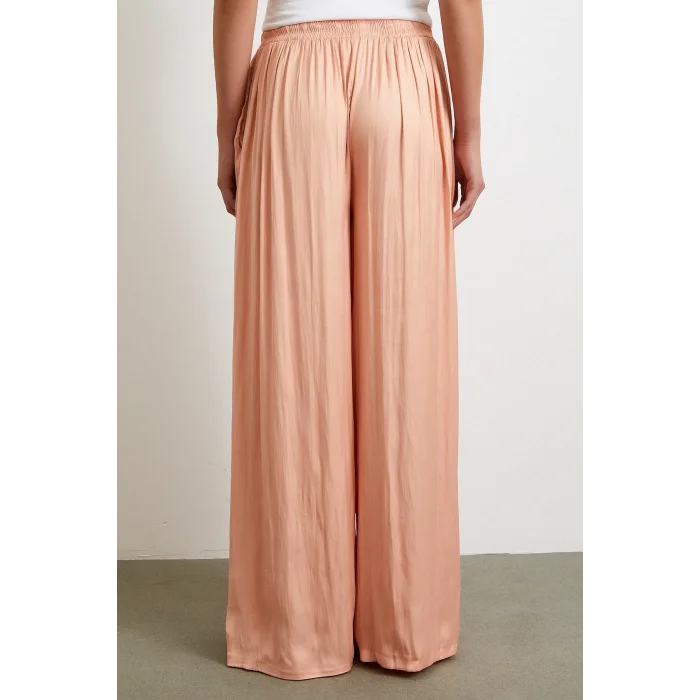 Beli Lastikli Geniş Paça Büzgülü Pantolon Pudra