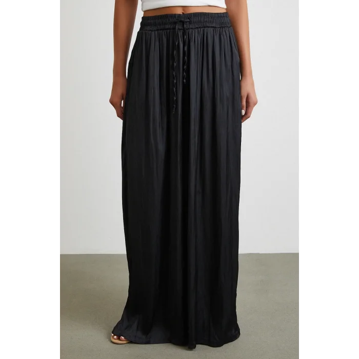 Beli Lastikli Geniş Paça Büzgülü Pantolon Siyah