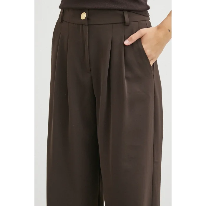 Beli Lastikli Pileli Geniş Paça Pantolon Kahve