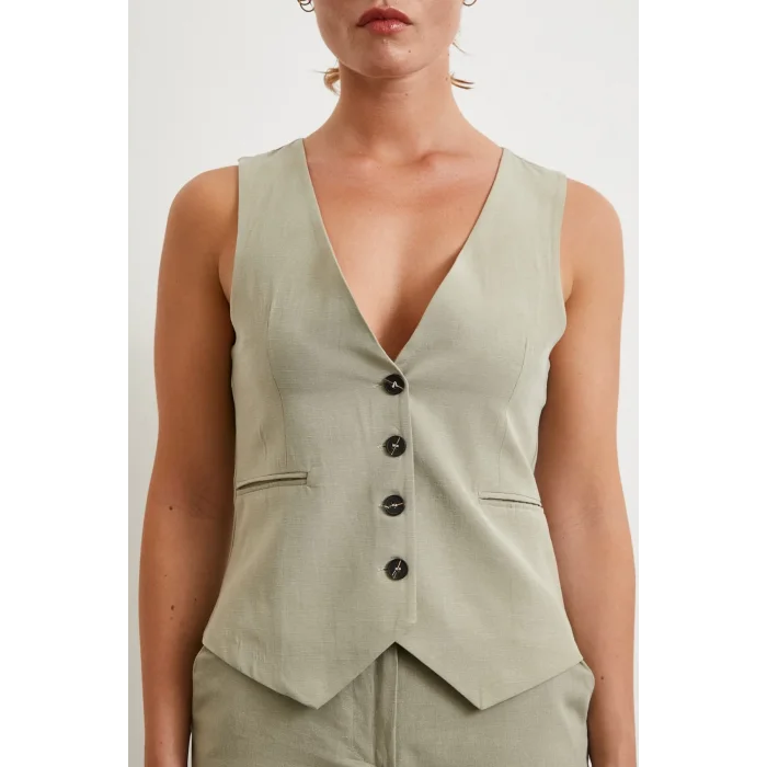 Cep Kapaklı Keten Yelek Gri