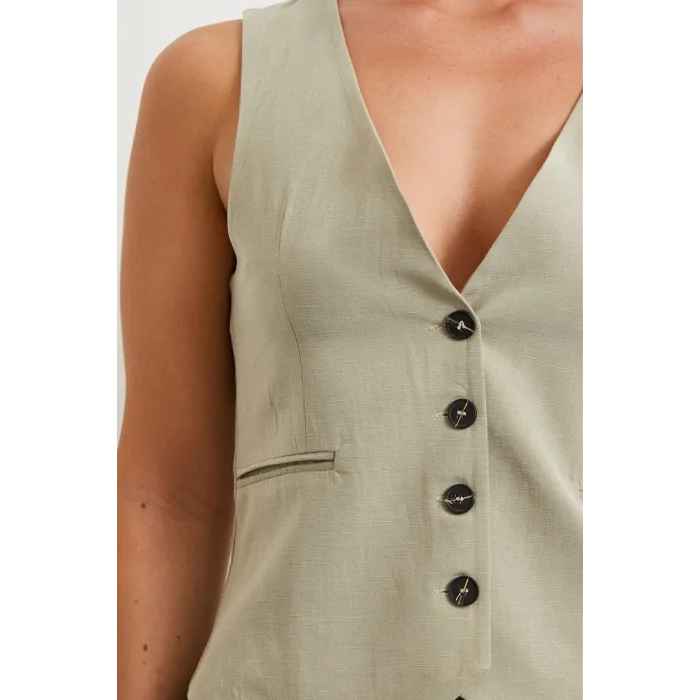 Cep Kapaklı Keten Yelek Gri