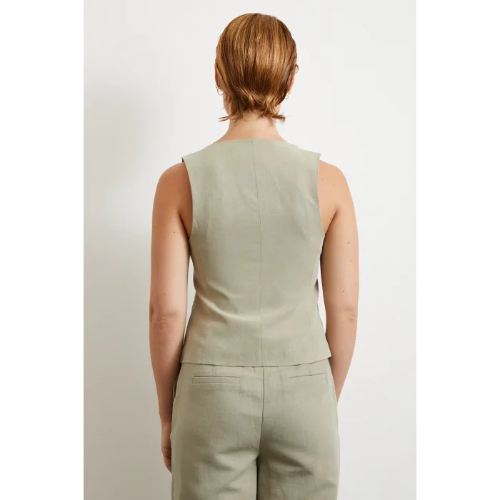 Cep Kapaklı Keten Yelek Gri