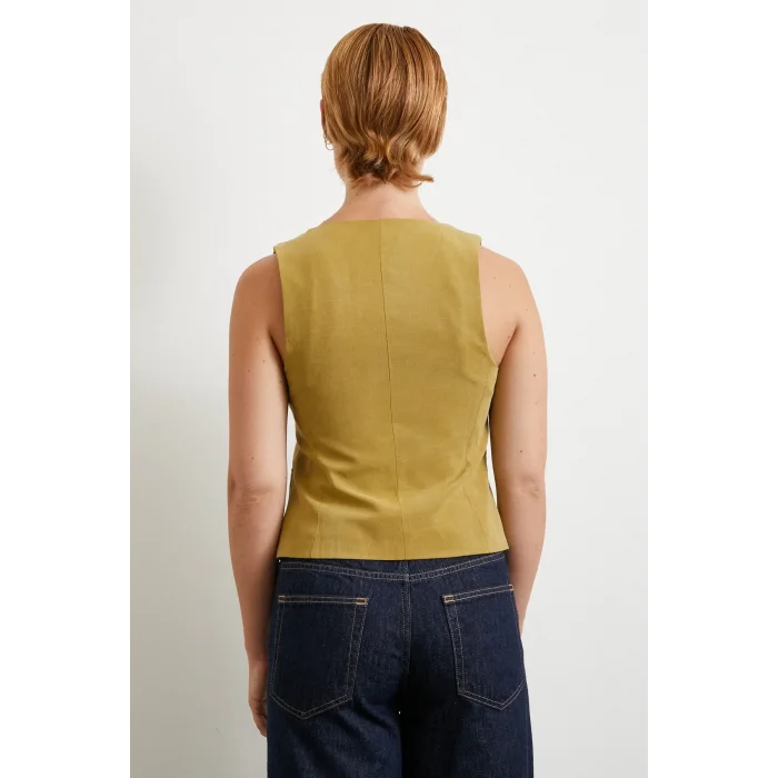 Cep Kapaklı Keten Yelek Olive