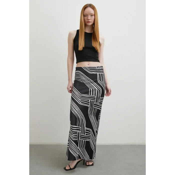Desenli Maxi Verev Etek Siyah