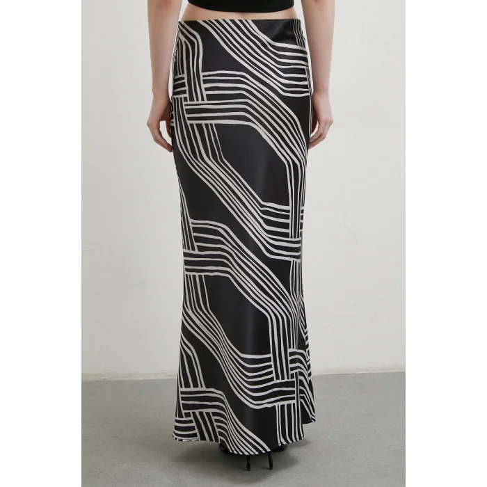 Desenli Maxi Verev Etek Siyah