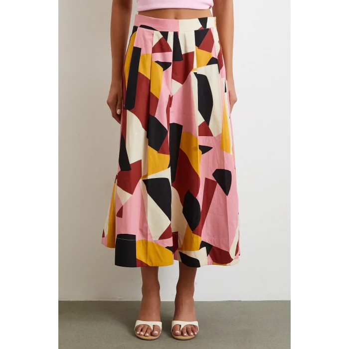 Desenli Midi Etek Pembe