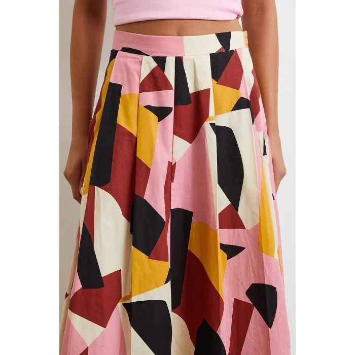 Desenli Midi Etek Pembe