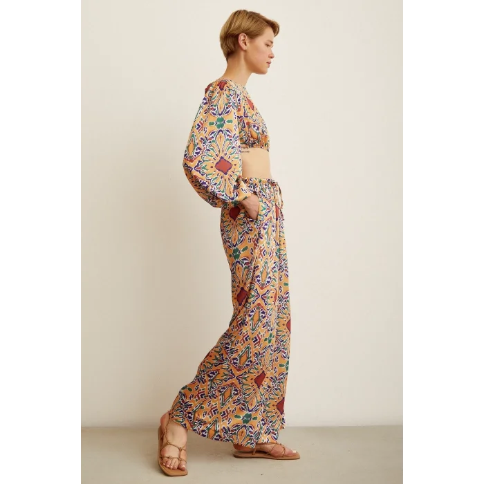 Desenli Salaş Pantolon Gold