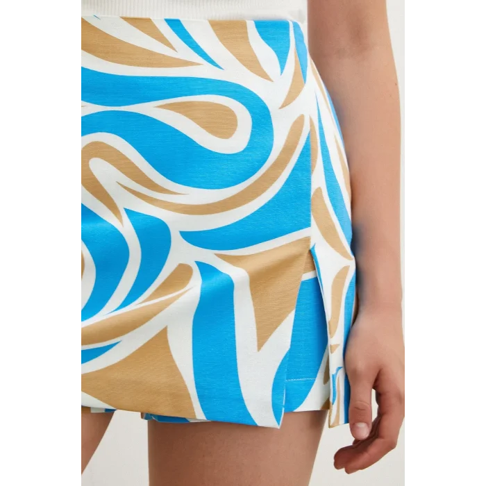 Desenli Şort Etek Mavi