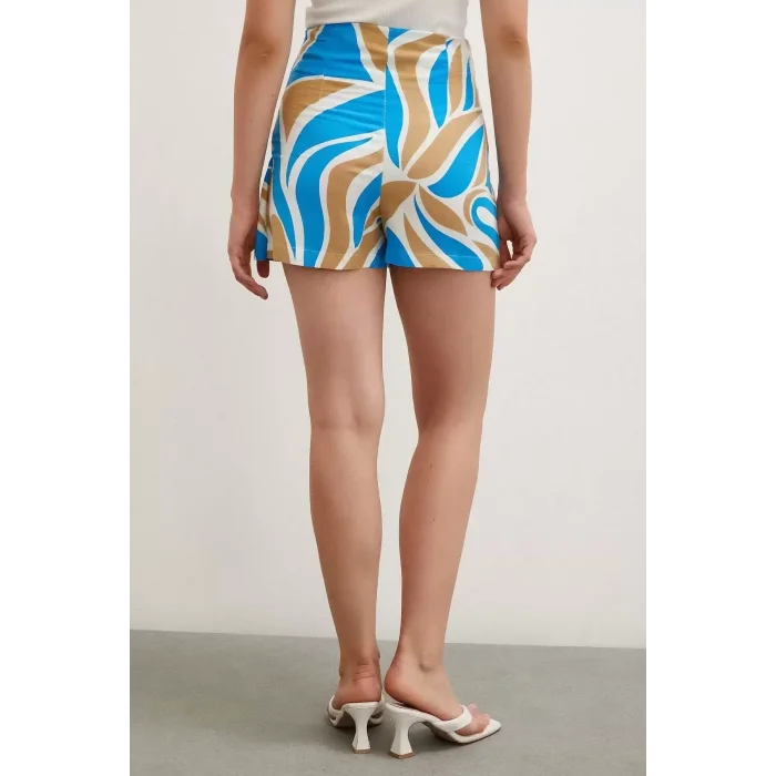 Desenli Şort Etek Mavi