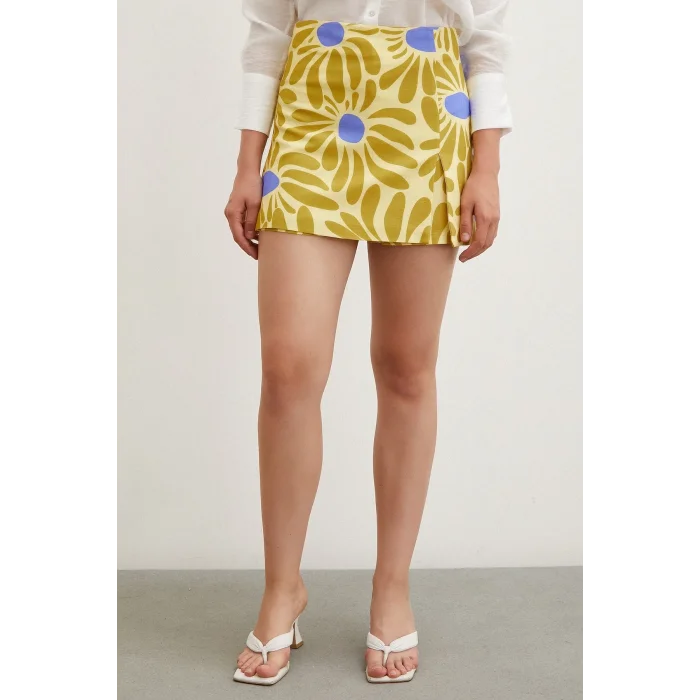 Desenli Şort Etek Sarı