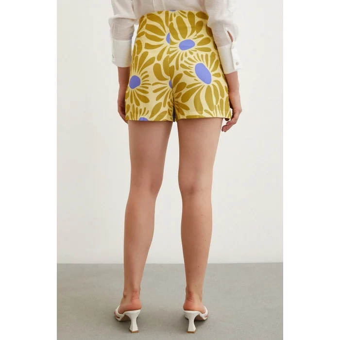 Desenli Şort Etek Sarı