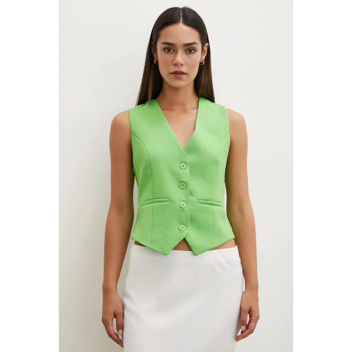 Düğmeli Yelek Fıstık Yeşili