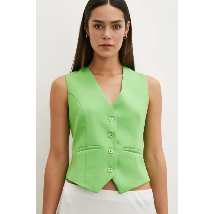 Düğmeli Yelek Fıstık Yeşili