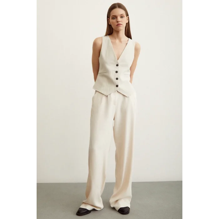 Geniş Paça Pantolon Krem