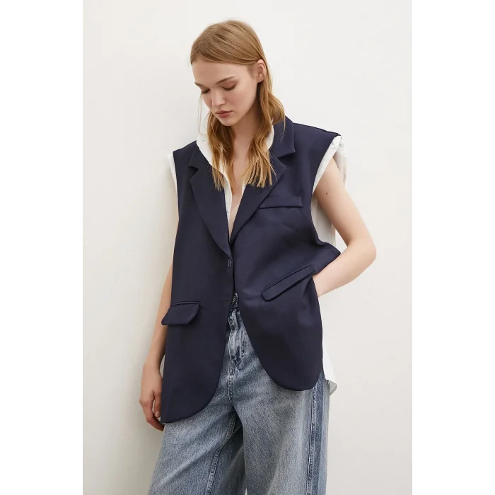 Hakim Yaka Gömlekli Yelek Lacivert