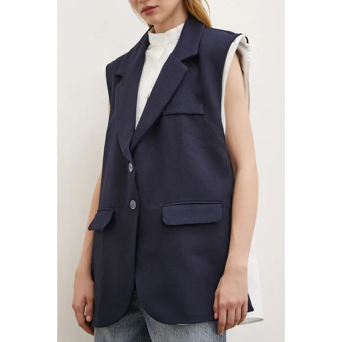 Hakim Yaka Gömlekli Yelek Lacivert