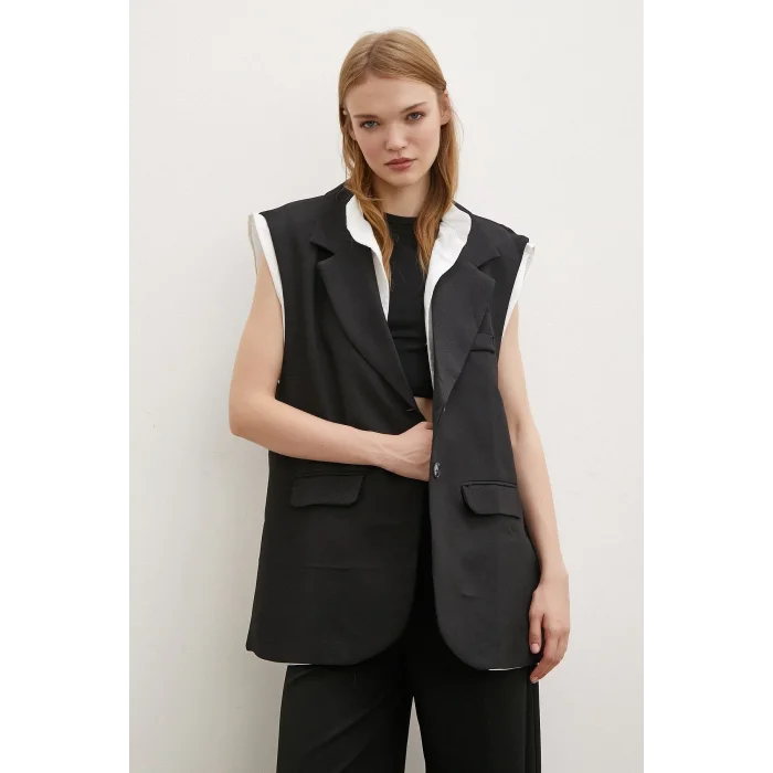 Hakim Yaka Gömlekli Yelek Siyah